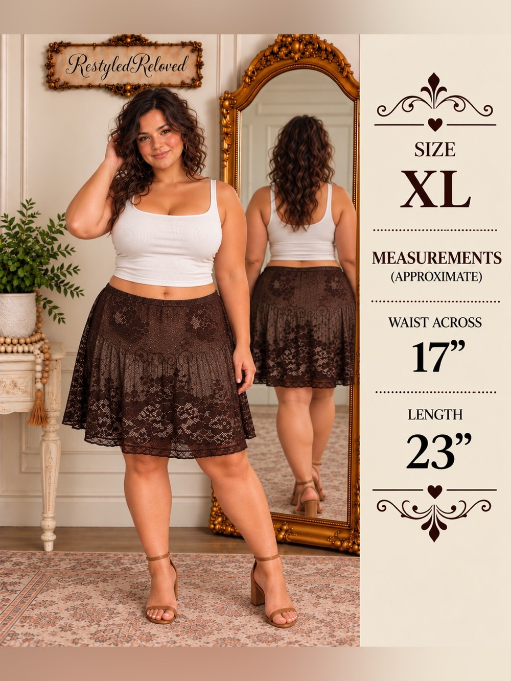 Max Edition Lace Skirt – Women’s XL – Brown Floral Lace Overlay Y2K - Picture 1 of 7